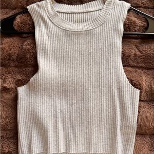 aerie Cream Ribbed Cropped Tank
